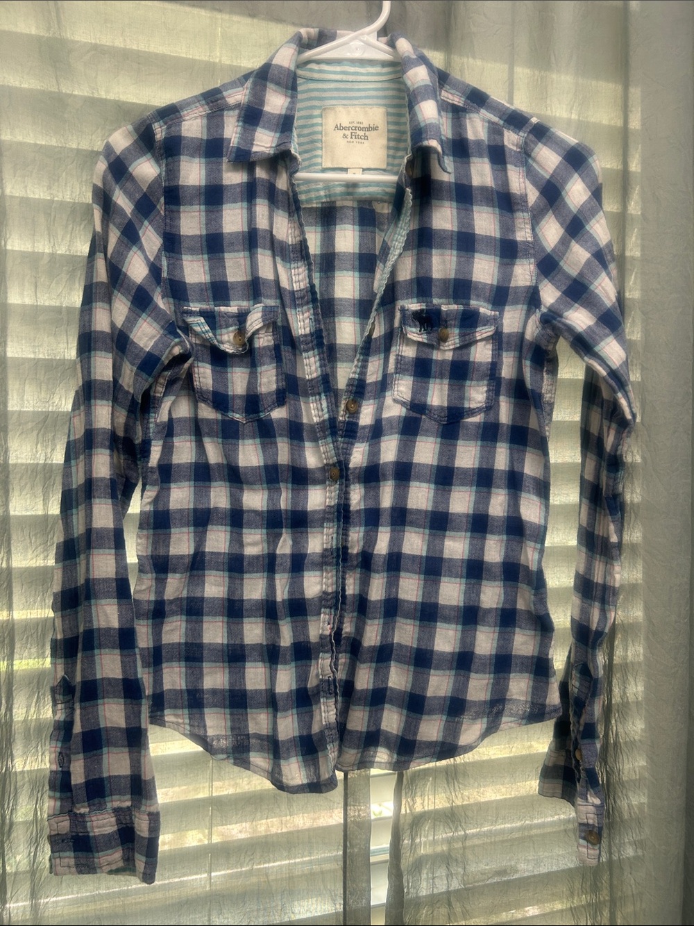 Abercrombie & Fitch Navy and White Plaid Flannel Shirt